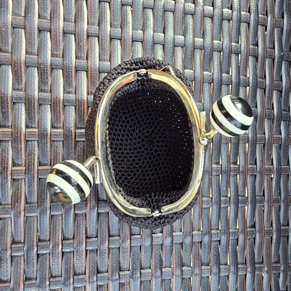 NEW Handcrafted Crochet KissClasp Black Coin Purse